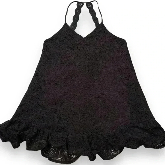 Umgee Women's Medium Black Floral Lace Ruffled Hem Back Detail Sundress - Picture 15 of 16